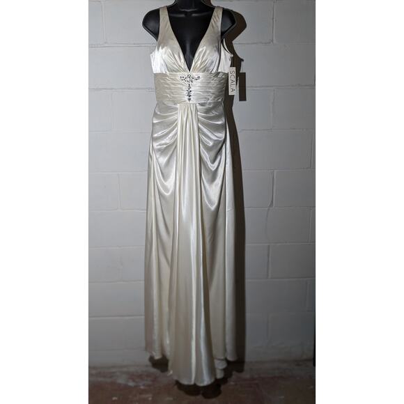 Scala Dresses & Skirts - Scala Cream Satin Long Formal Evening Dress